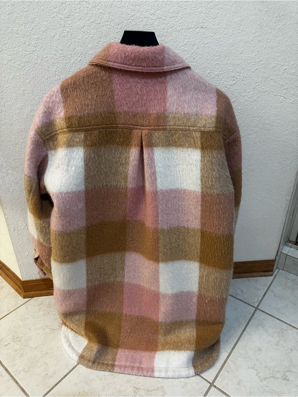 Old Navy Pink, Brown & Cream Plaid Button-Up Shacket - Picture 2 of 3